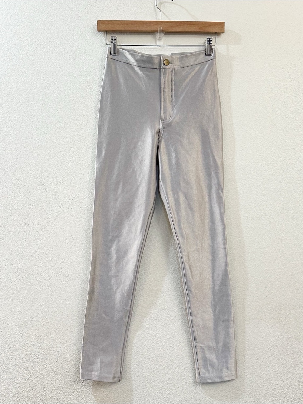 American Apparel Women's The Disco Pant High Rise Silver Leggings Metallic Small - Picture 3 of 12